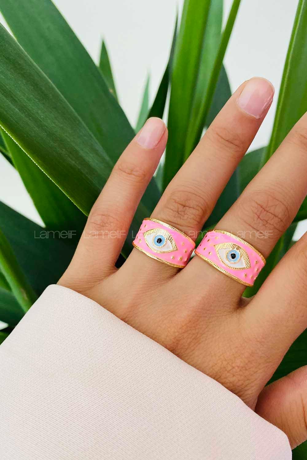 Modalamelif Gold Pembe Mineli Göz Yüzük