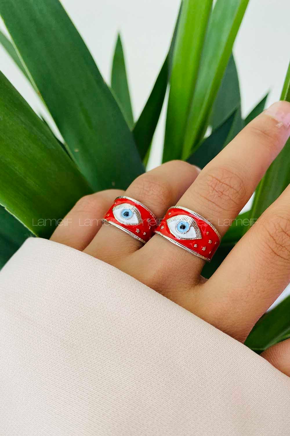 Modalamelif Gümüş Kırmızı Mineli Göz Yüzük