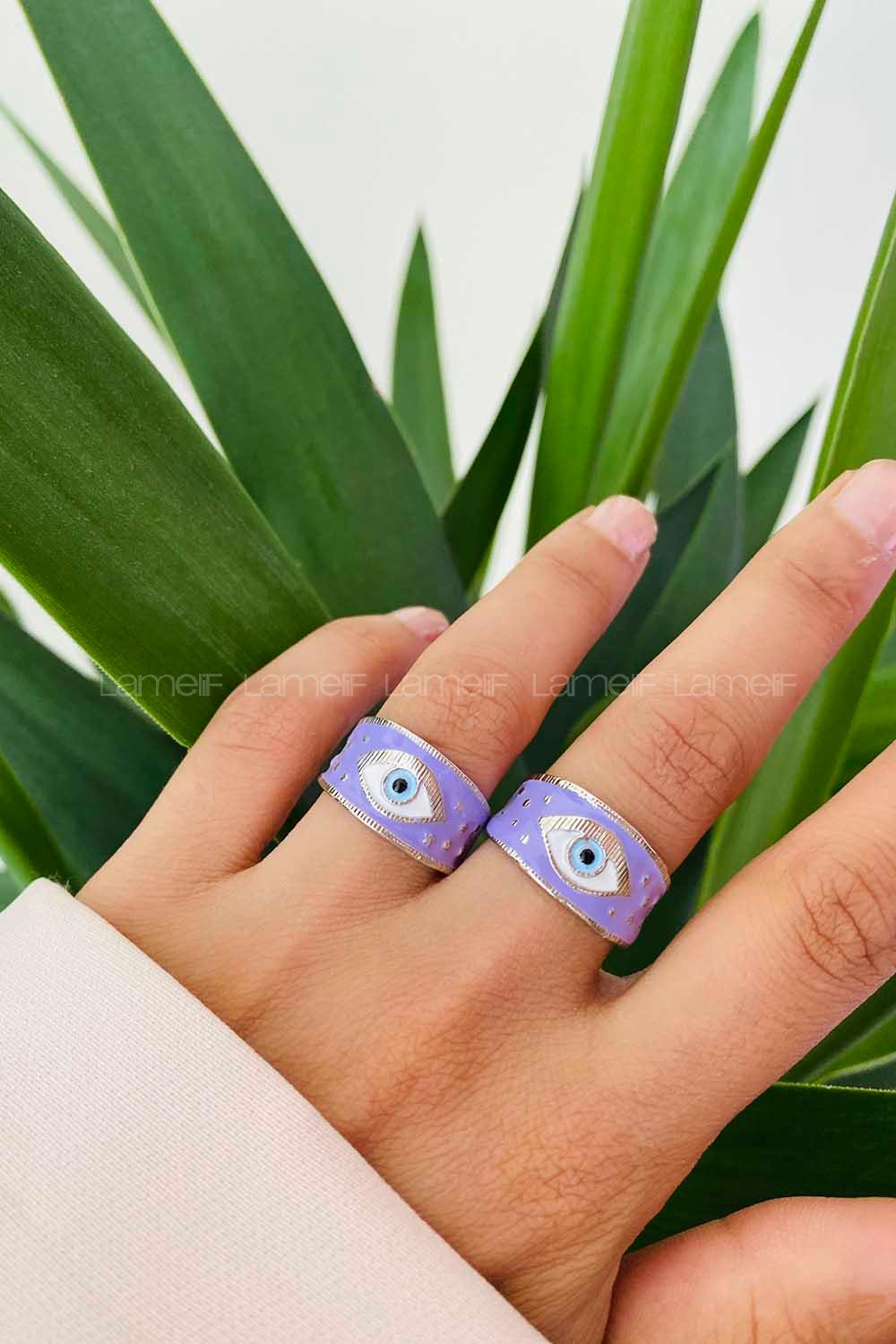 Modalamelif Gümüş Lila Mineli Göz Yüzük