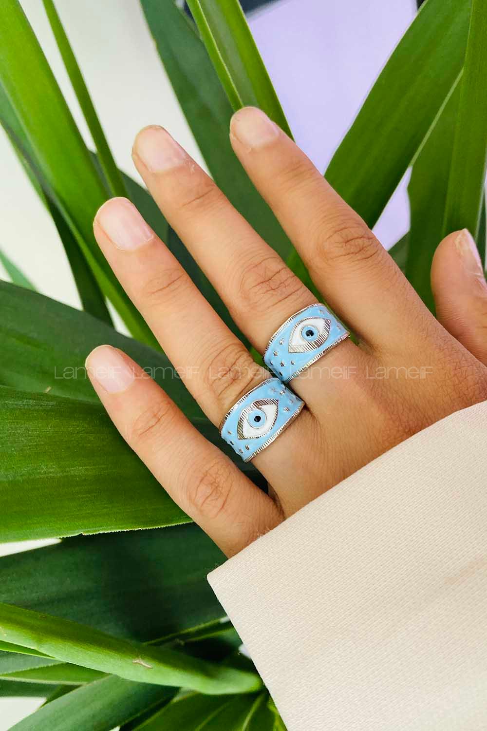 Modalamelif Gümüş Mavi Mineli Göz Yüzük