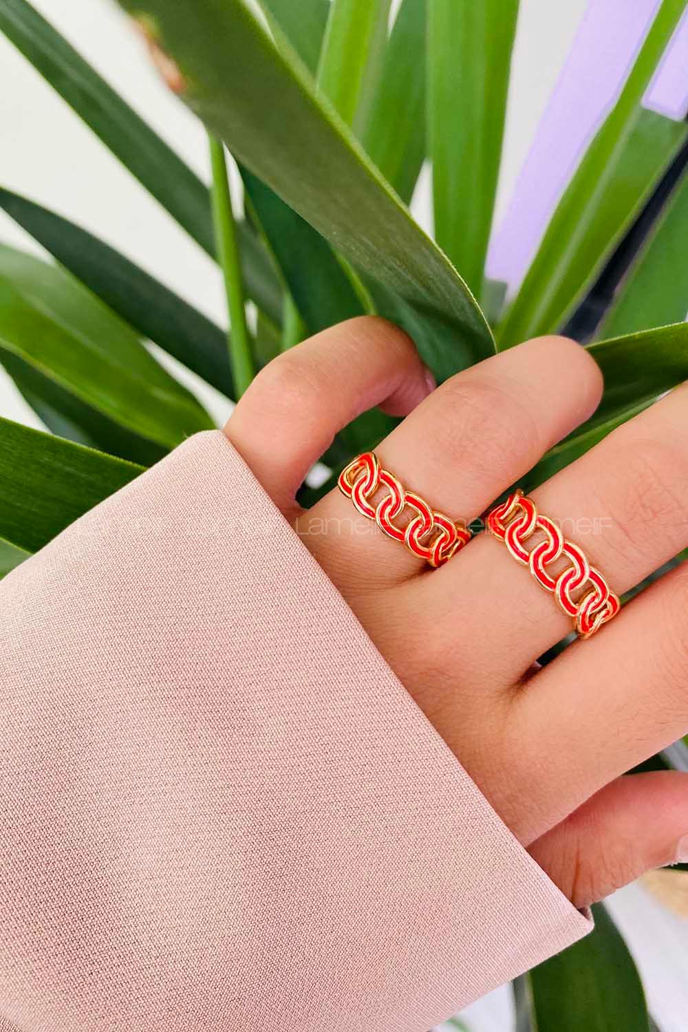 Modalamelif Kırmızı Mineli Burgu Yüzük