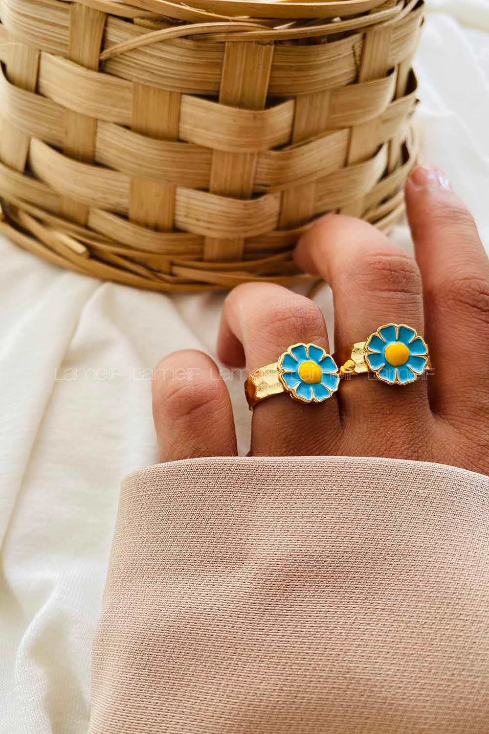 Modalamelif Mavi Çicek Mineli Yüzük