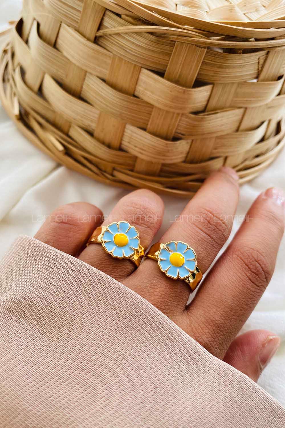 Modalamelif Mavi Çicek Mineli Yüzük