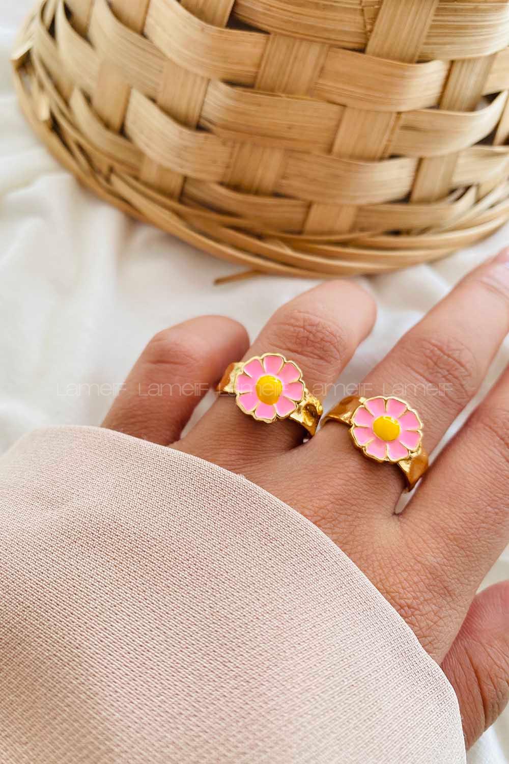 Modalamelif Pembe Çicek Mineli Yüzük