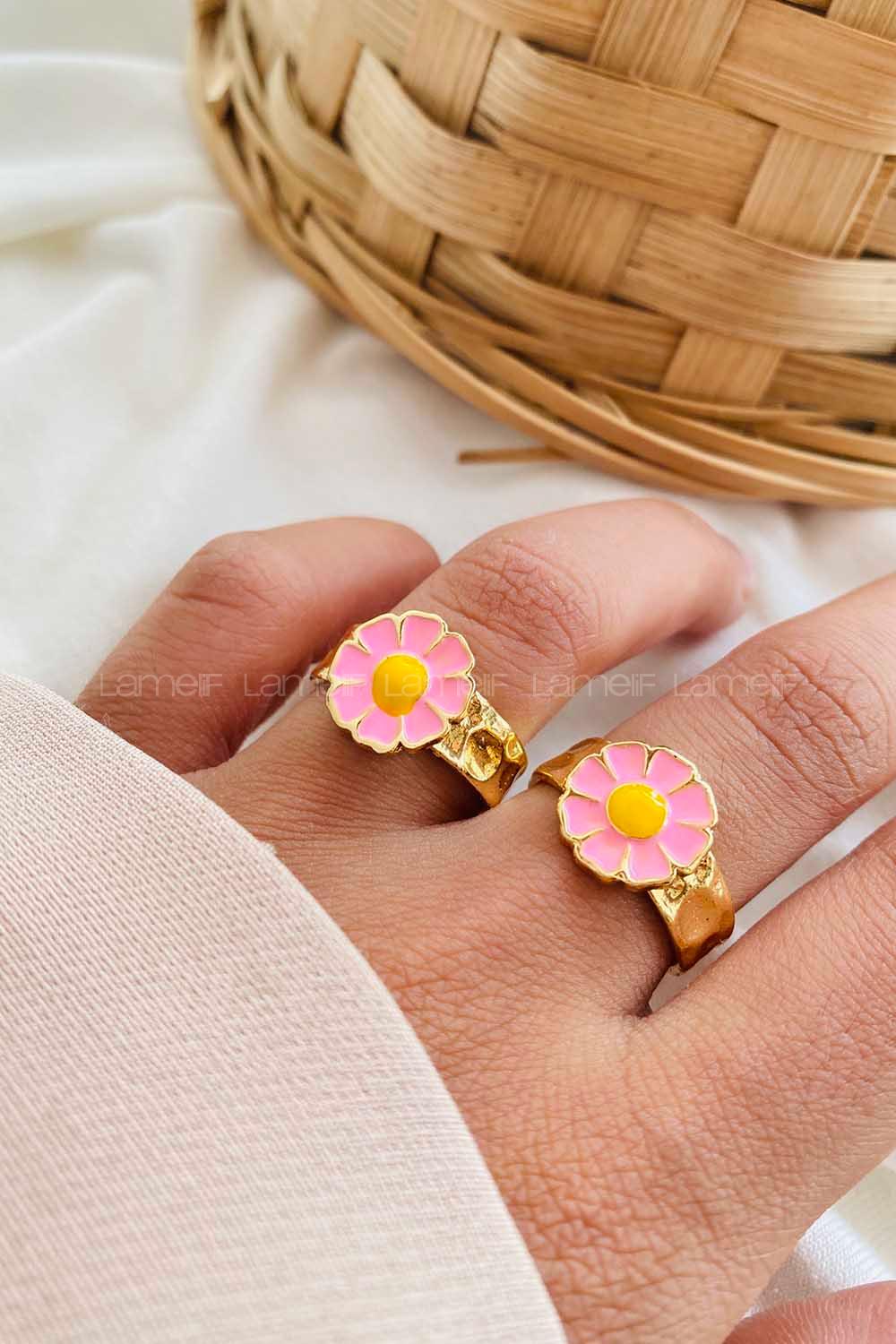 Modalamelif Pembe Çicek Mineli Yüzük