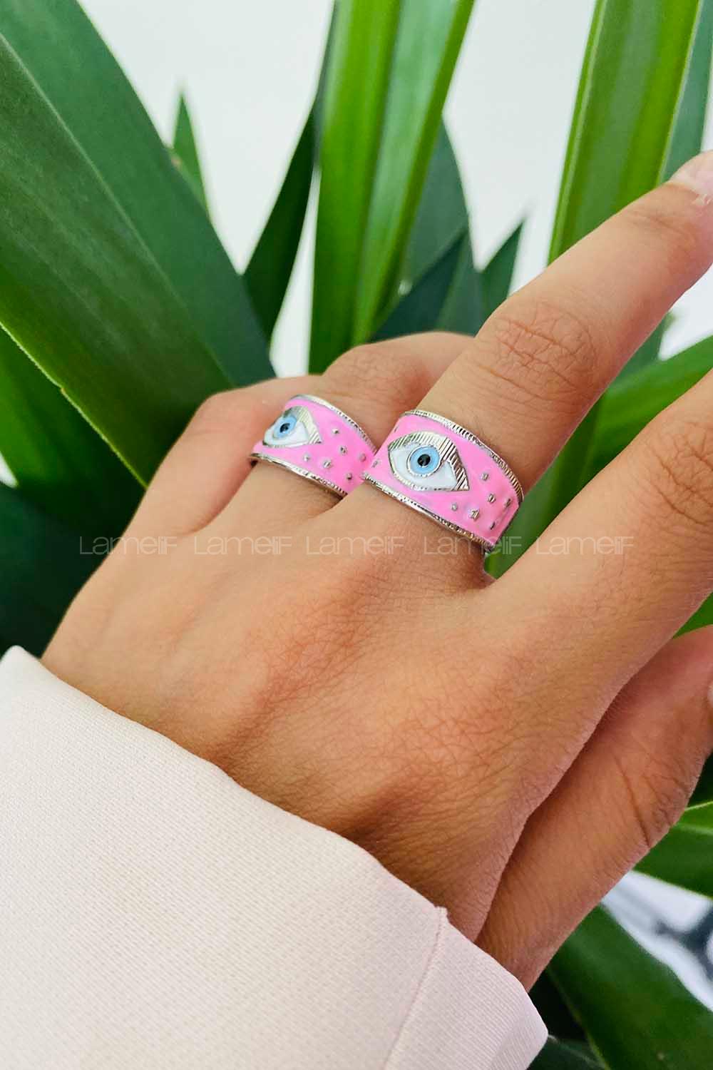 Modalamelif Pembe Mineli Göz Yüzük