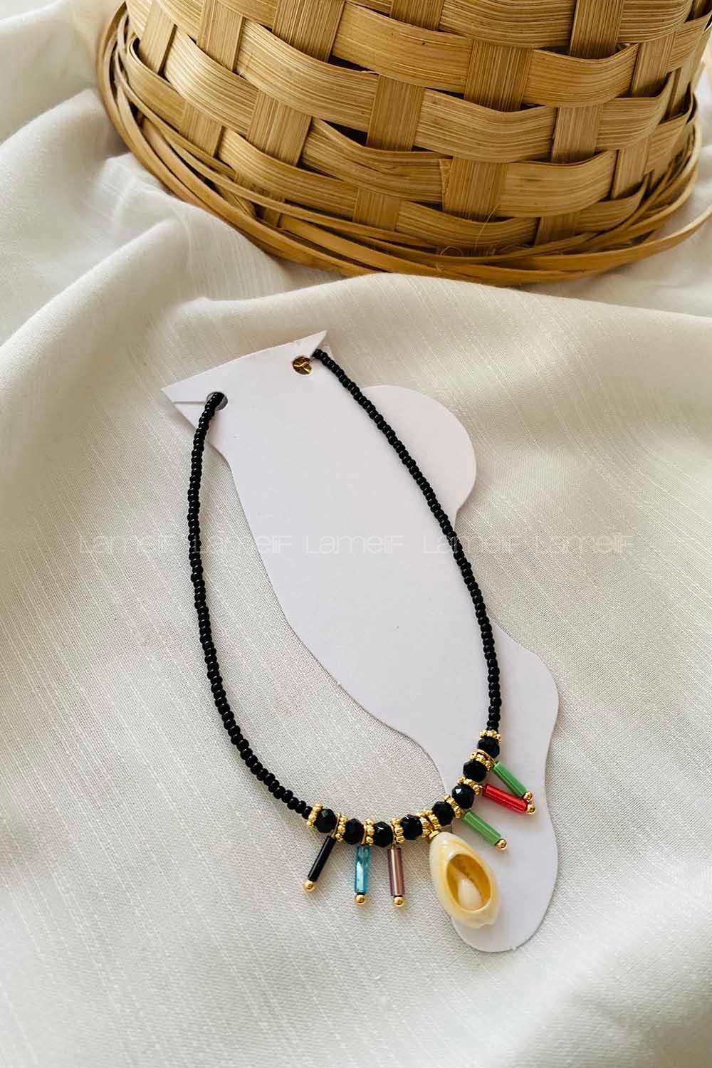 Modalamelif Siyah Boncuk İstiridye Halhal