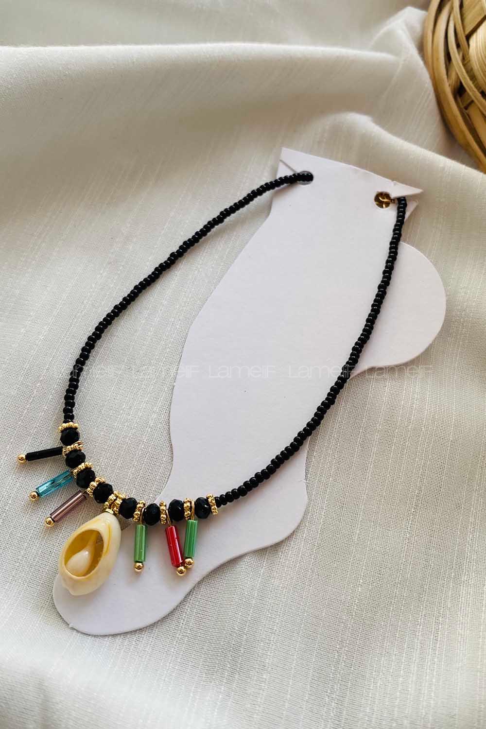 Modalamelif Siyah Boncuk İstiridye Halhal