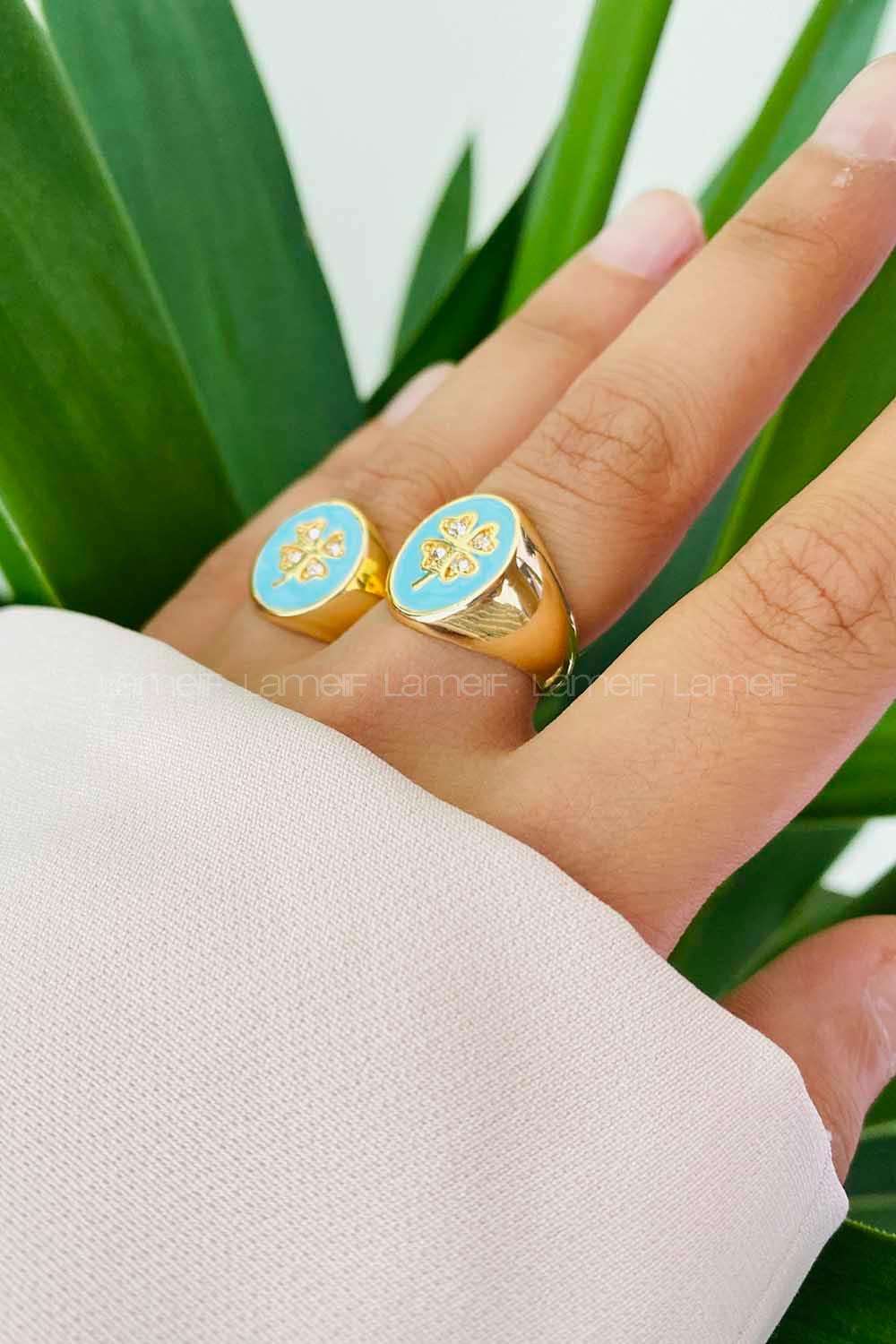 Modalamelif Su Yeşil Mineli Yonca Yüzük