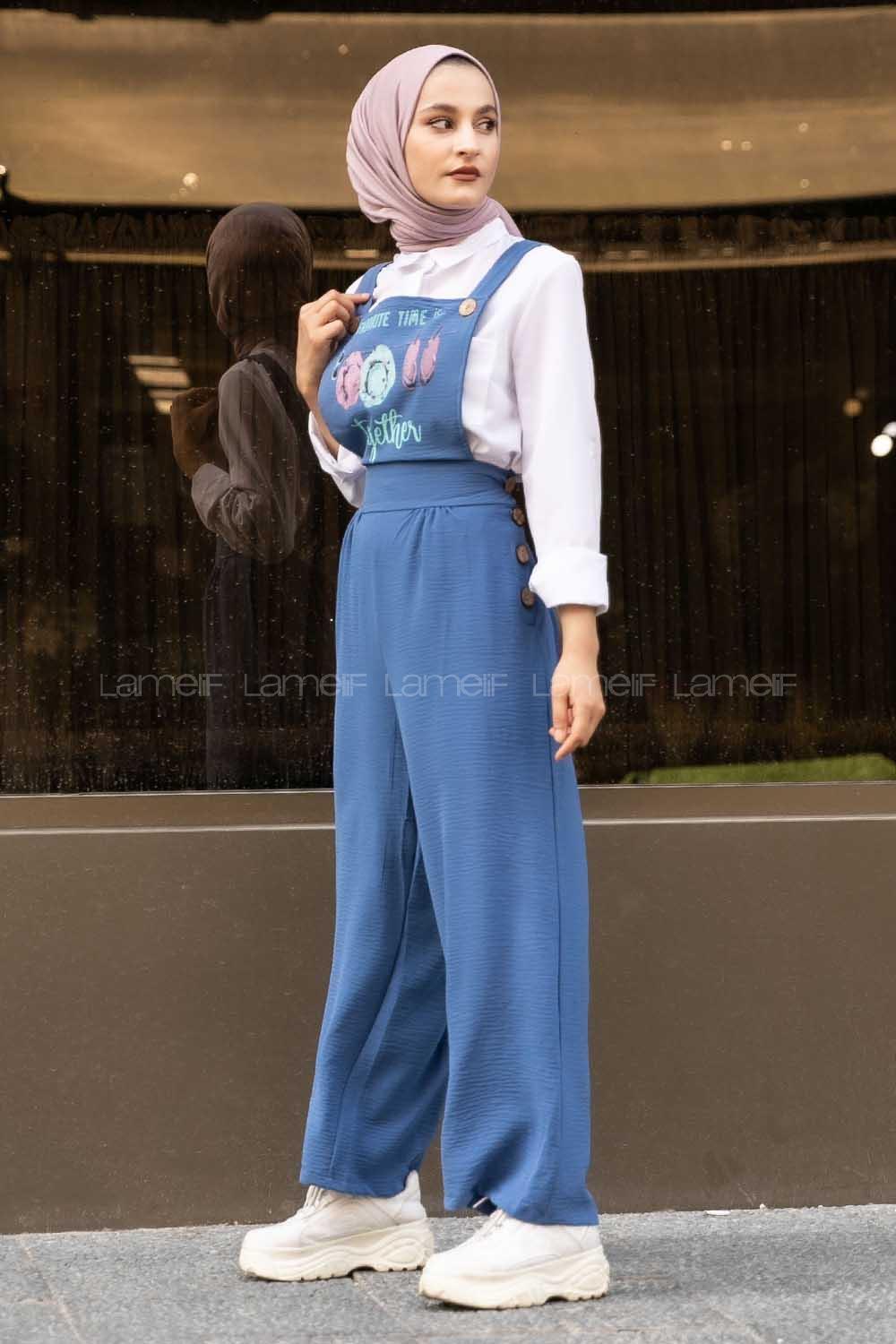 Modalamelif My Favorite Baskılı Askılı Ayrobin Slopet Tulum İndigo