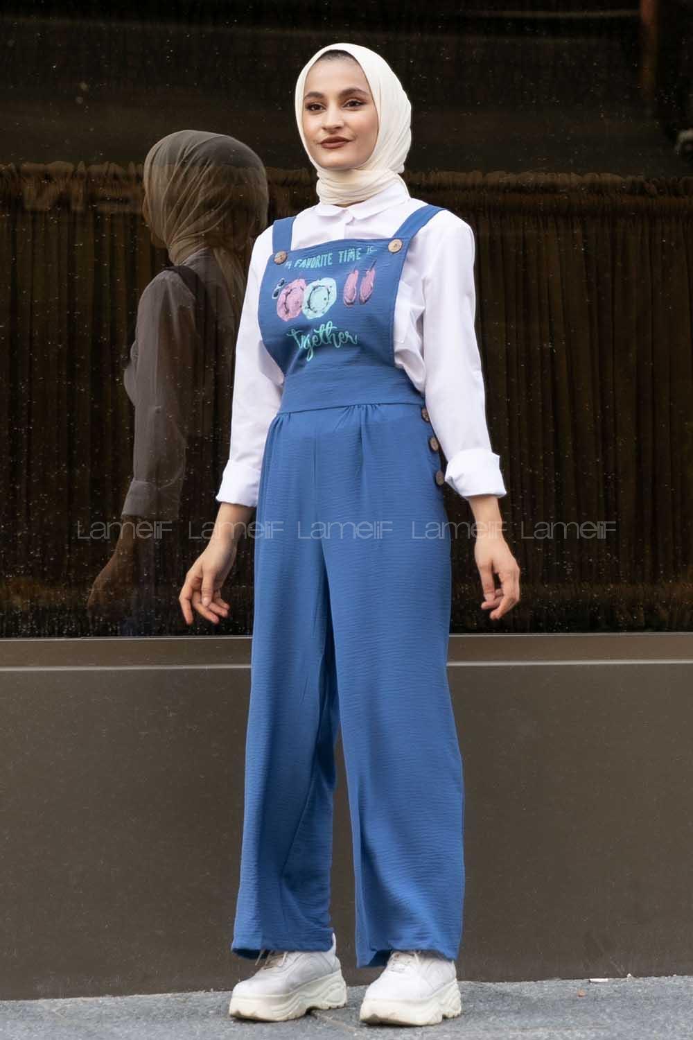 Modalamelif My Favorite Baskılı Askılı Ayrobin Slopet Tulum İndigo