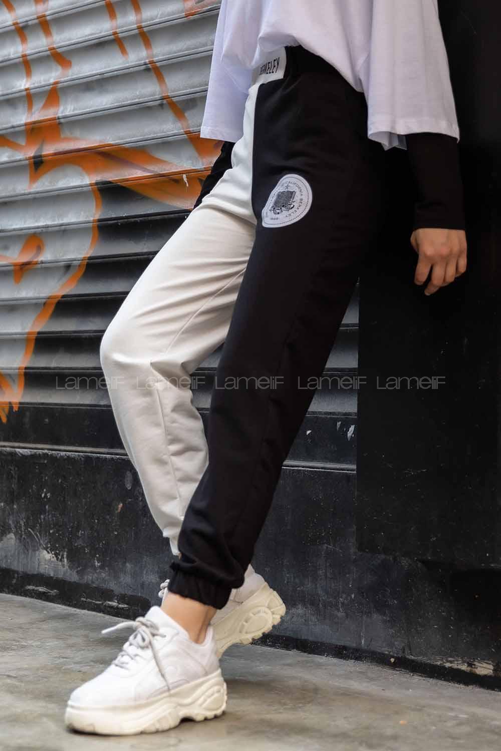 Modalamelif Berkeley Paça Lastikli Çift Renk Eşofman Beyaz-Siyah