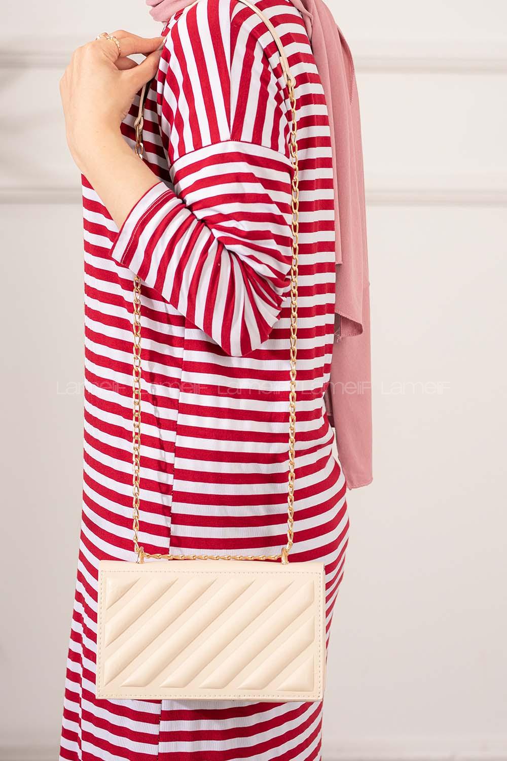 Modalamelif Kabartma Kapak Kilitli Çanta Krem