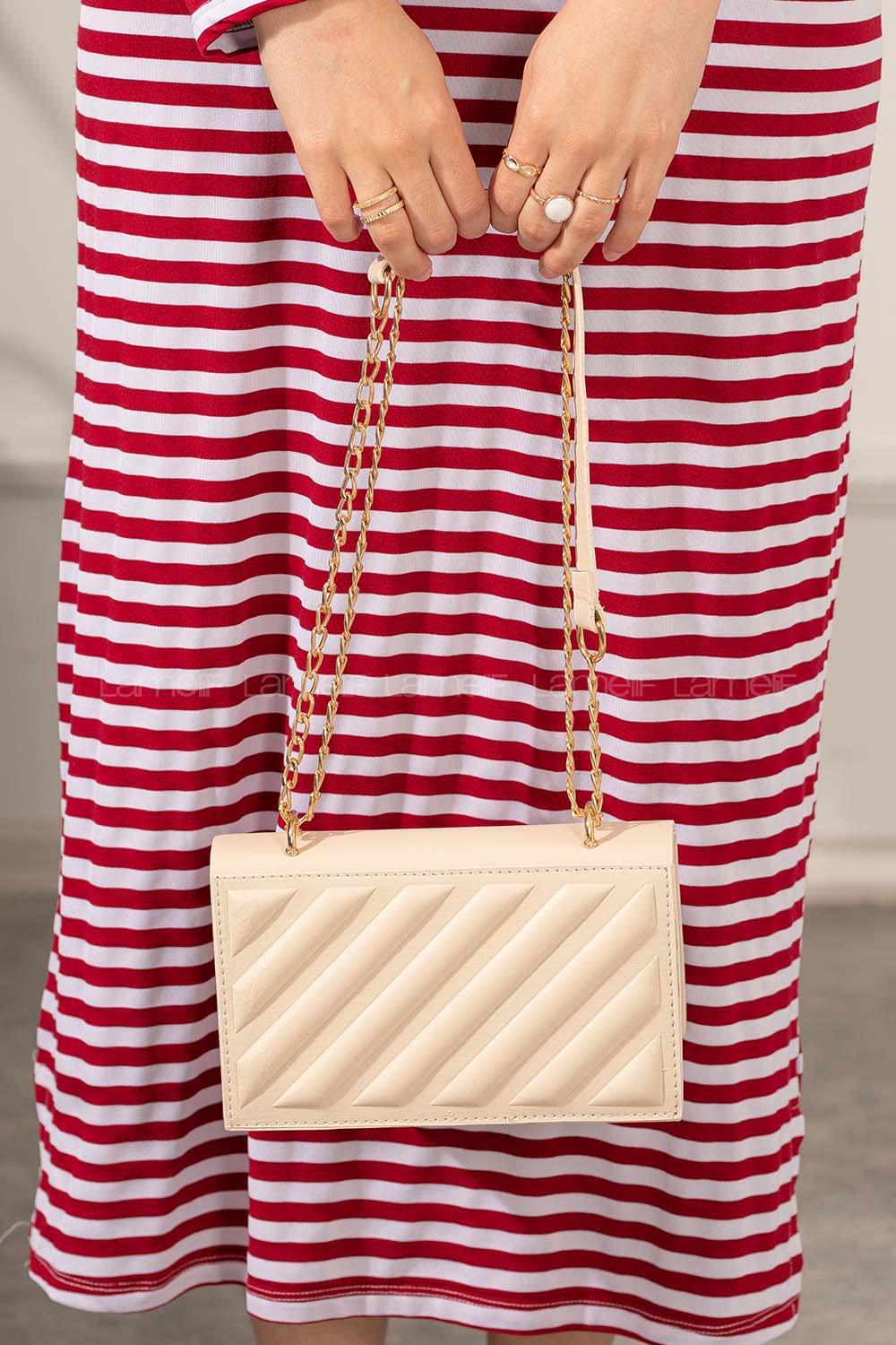 Modalamelif Kabartma Kapak Kilitli Çanta Krem