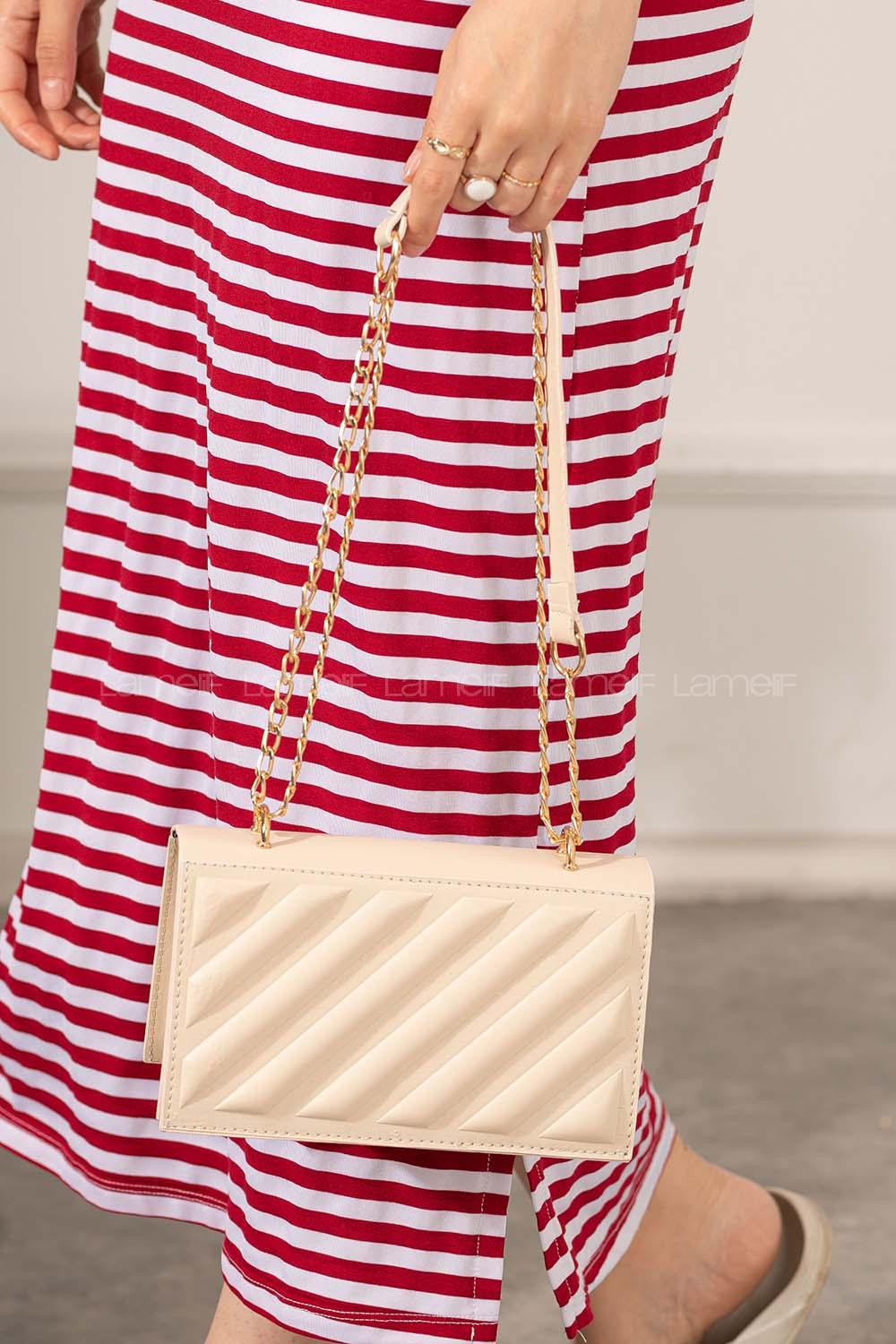 Modalamelif Kabartma Kapak Kilitli Çanta Krem