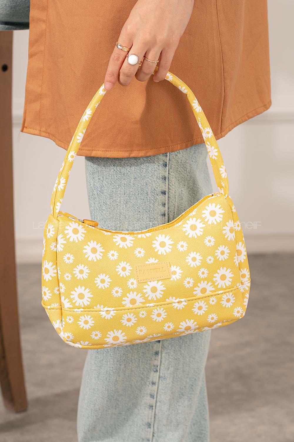 Modalamelif Tek Gözlü Papatya Baget Çanta Hardal Sarısı