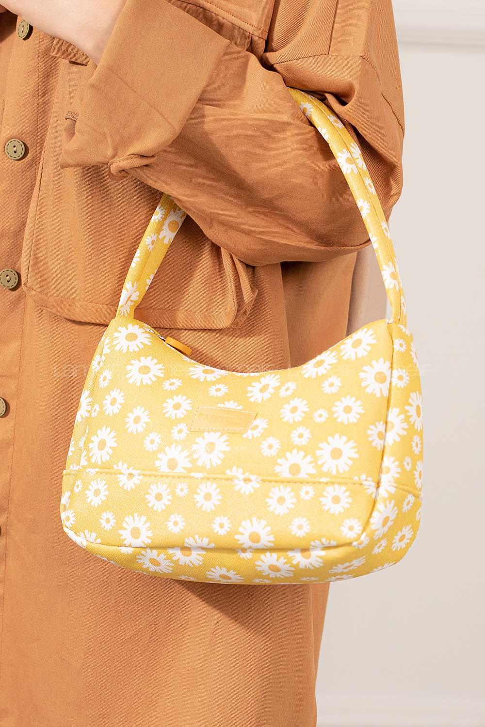 Modalamelif Tek Gözlü Papatya Baget Çanta Hardal Sarısı