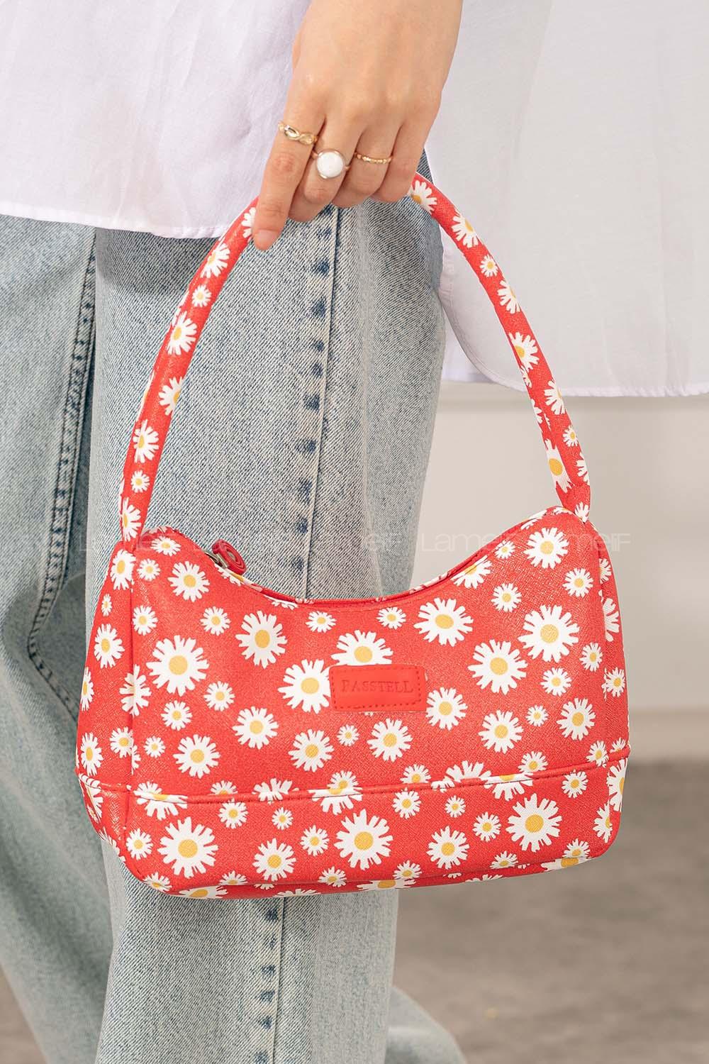 Modalamelif Tek Gözlü Papatya Baget Çanta Kırmızı