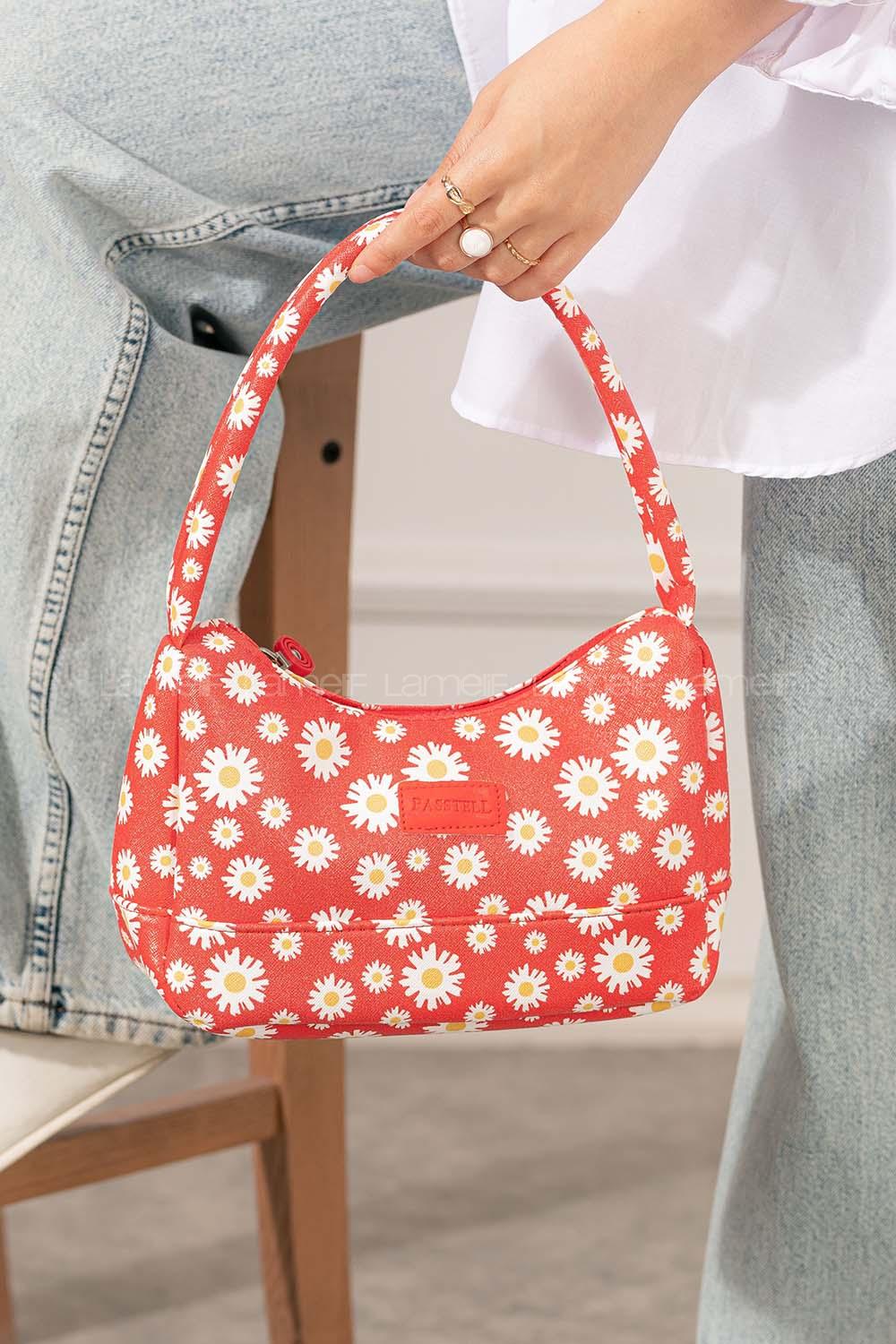 Modalamelif Tek Gözlü Papatya Baget Çanta Kırmızı