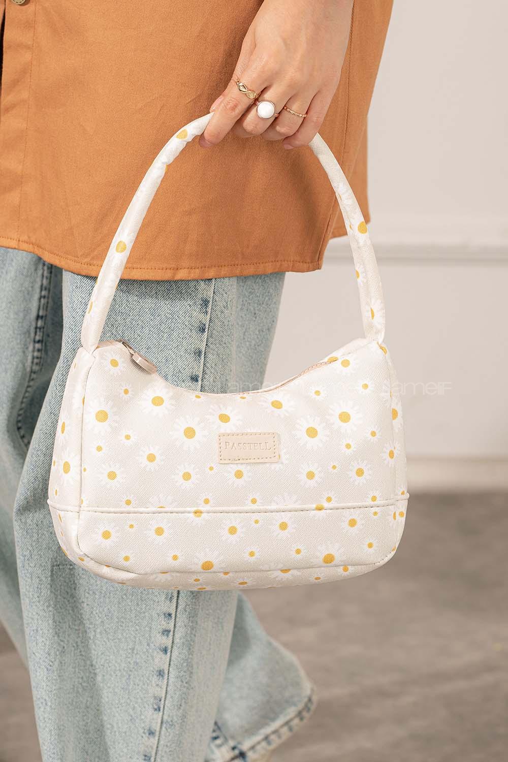 Modalamelif Tek Gözlü Papatya Baget Çanta Krem