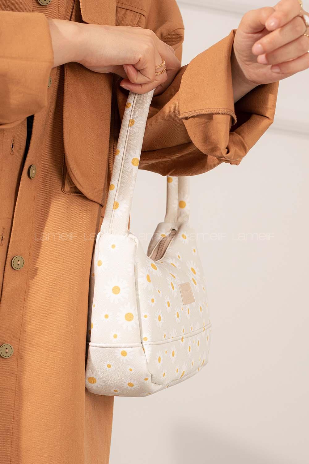 Modalamelif Tek Gözlü Papatya Baget Çanta Krem