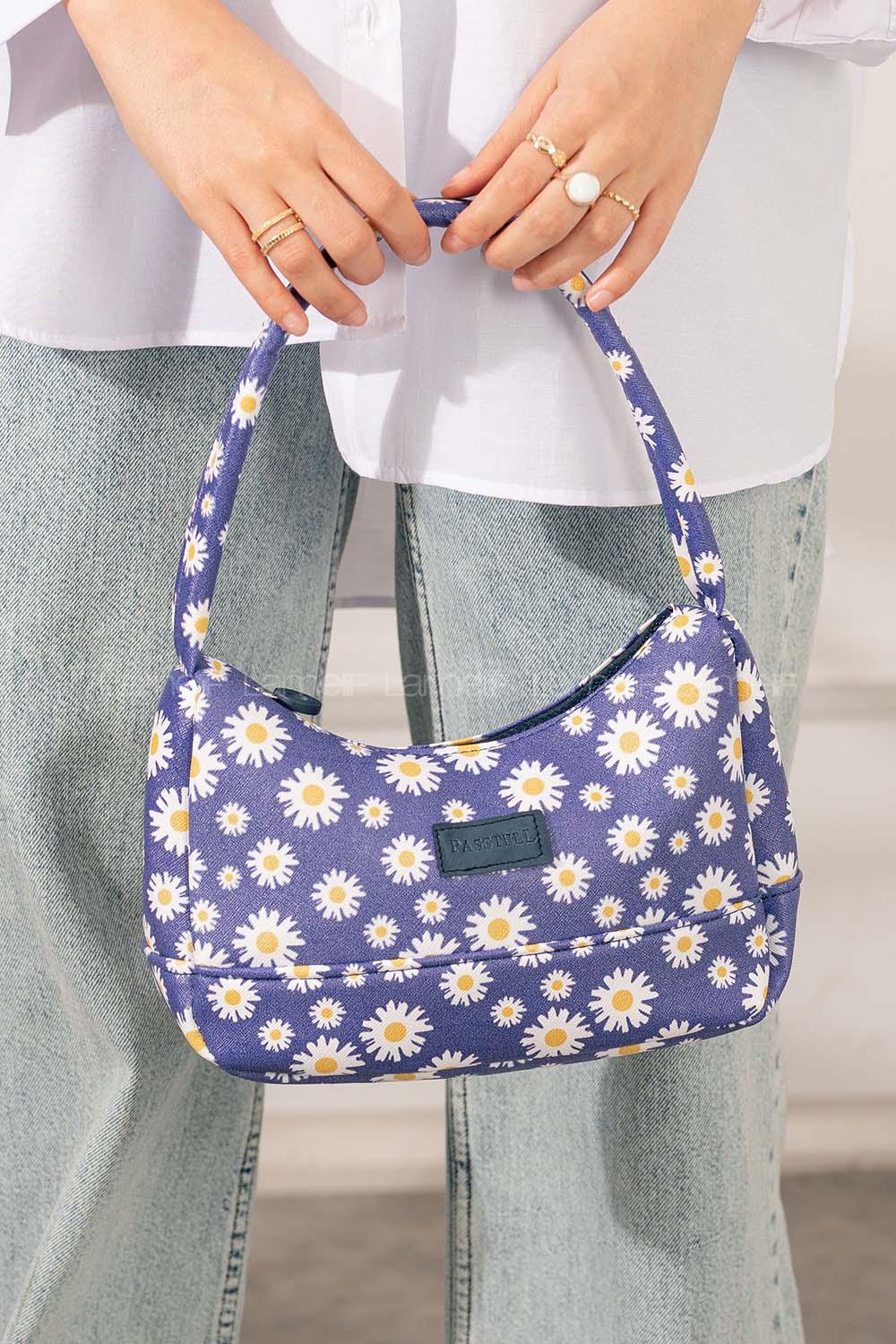 Modalamelif Tek Gözlü Papatya Baget Çanta Mor