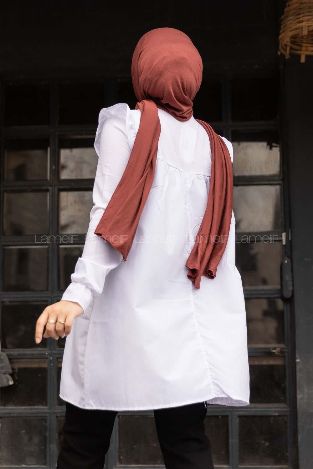 Modalamelif Hakim Yaka Fırfırlı Tunik Beyaz