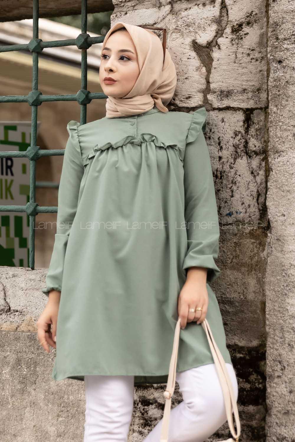 Modalamelif Hakim Yaka Fırfırlı Tunik Haki