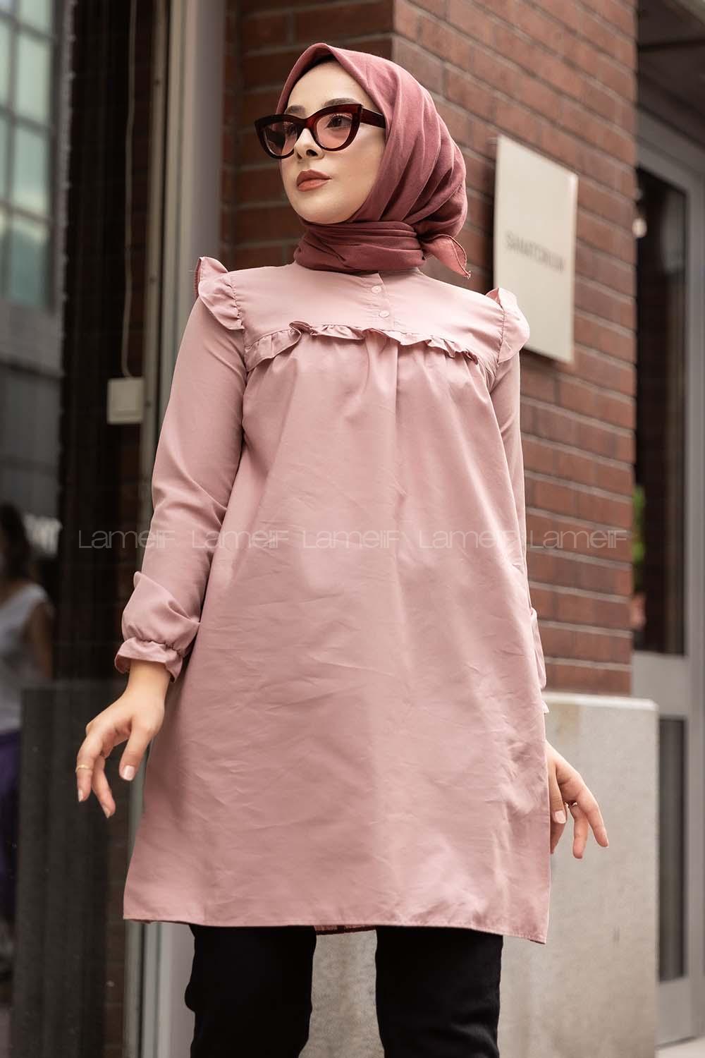 Modalamelif Hakim Yaka Fırfırlı Tunik Pudra