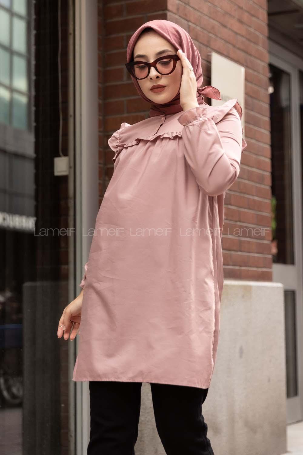 Modalamelif Hakim Yaka Fırfırlı Tunik Pudra