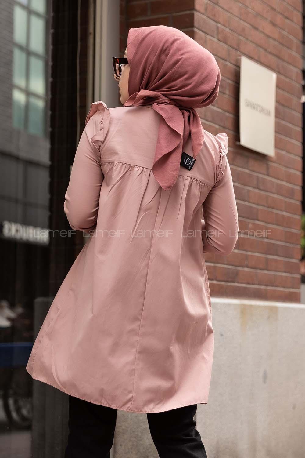 Modalamelif Hakim Yaka Fırfırlı Tunik Pudra