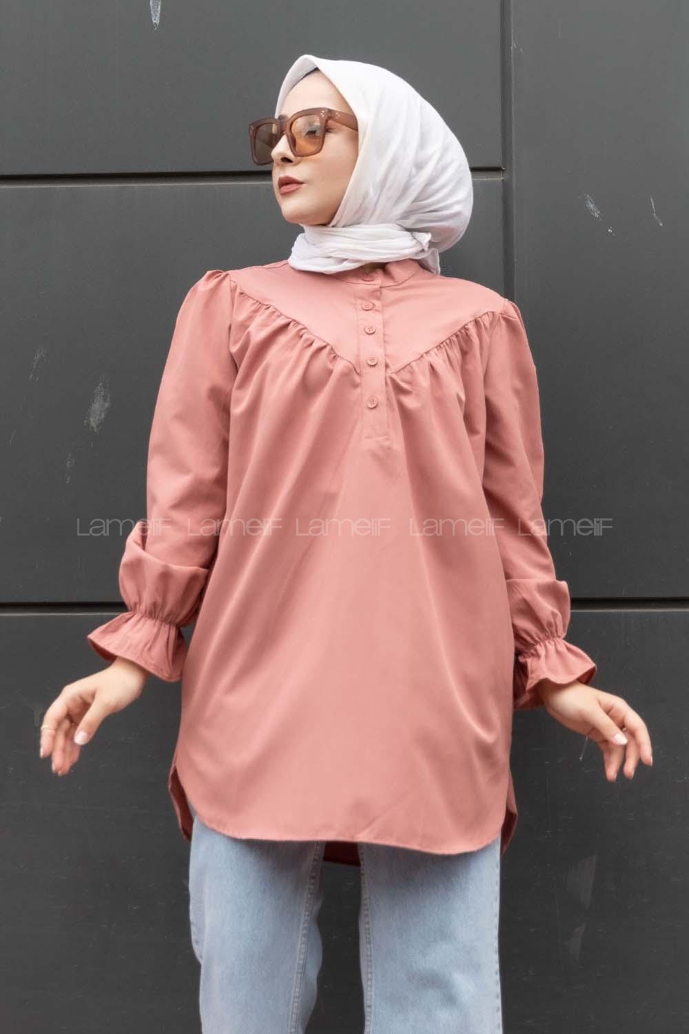 Modalamelif Hakim Yaka Kol Lastikli Tunik Gül Rengi