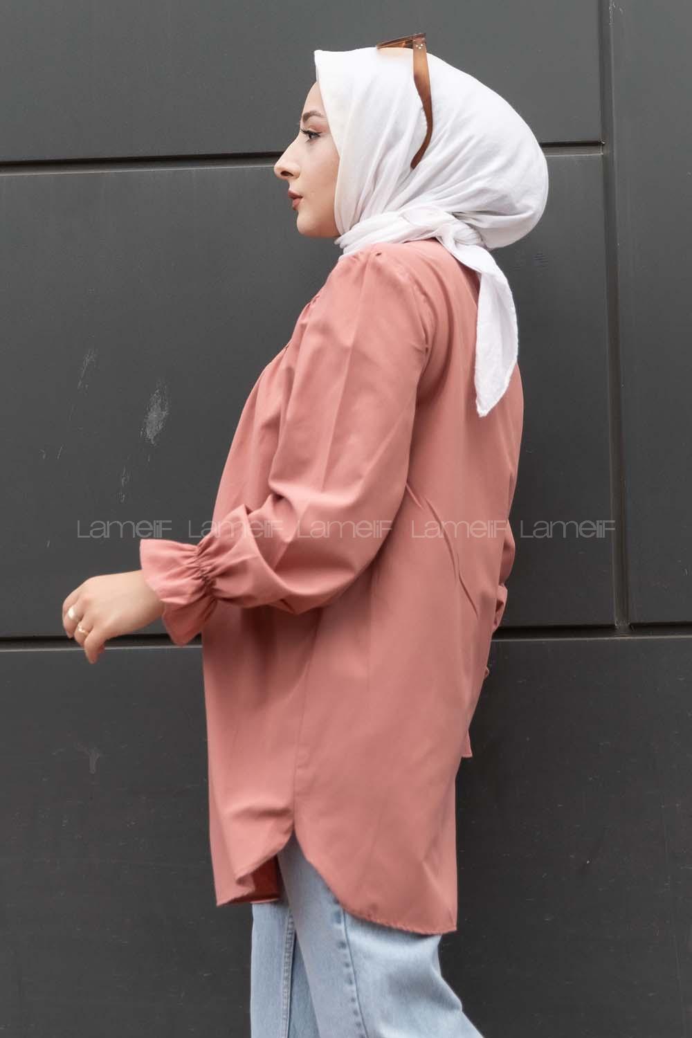 Modalamelif Hakim Yaka Kol Lastikli Tunik Gül Rengi