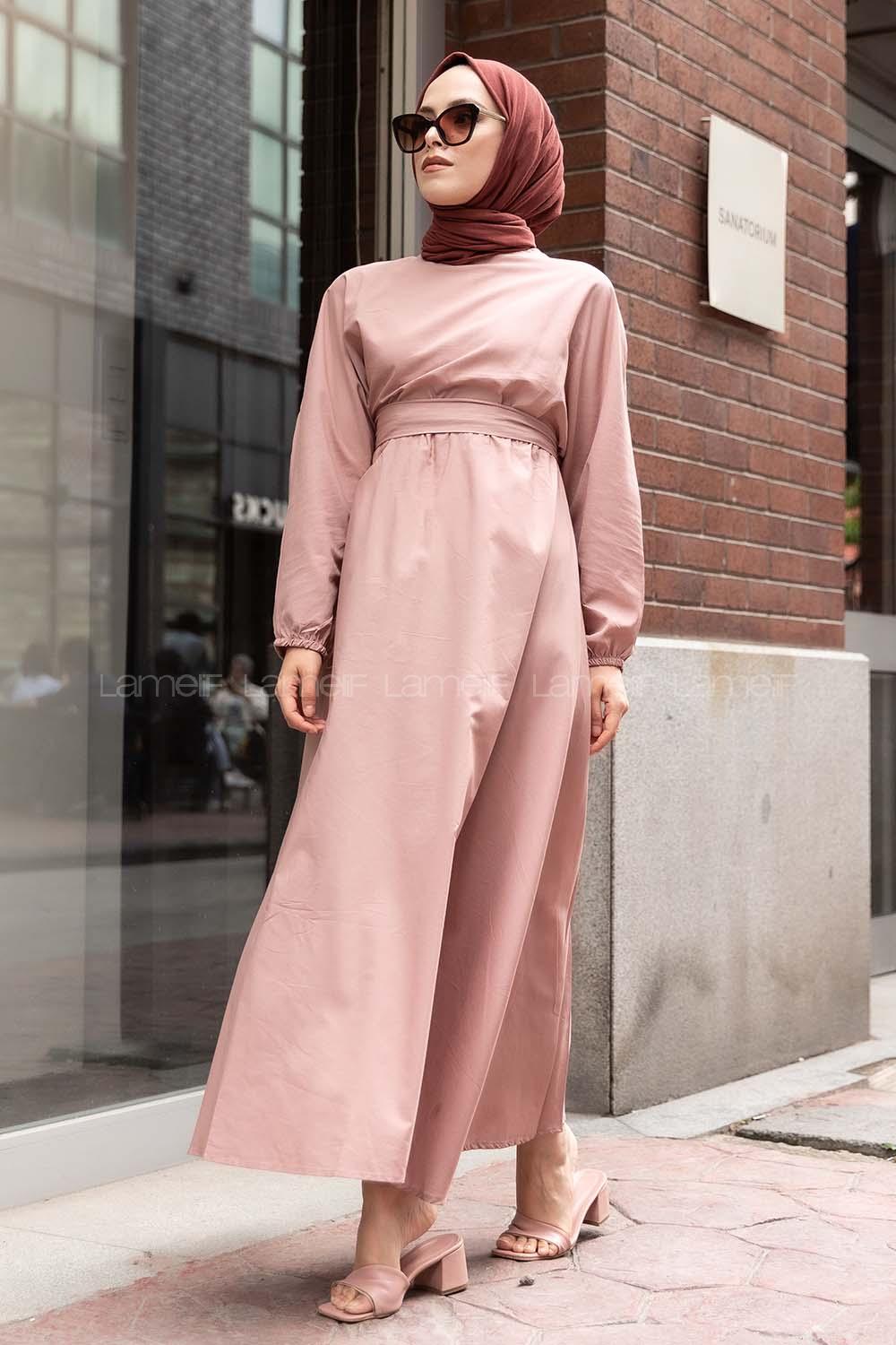 Modalamelif  Kol ve Bel Lastikli Elbise Gül Rengi