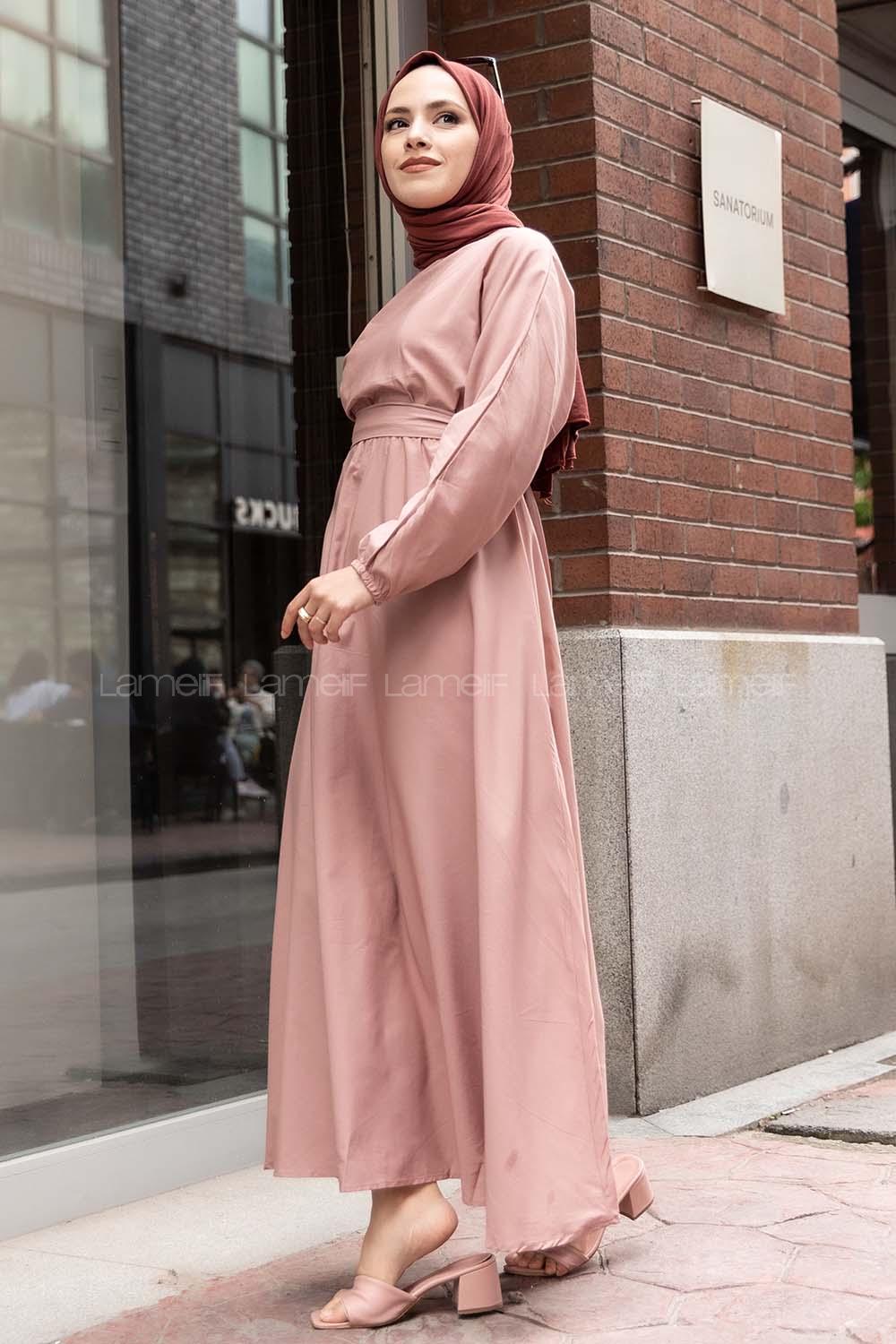 Modalamelif  Kol ve Bel Lastikli Elbise Gül Rengi