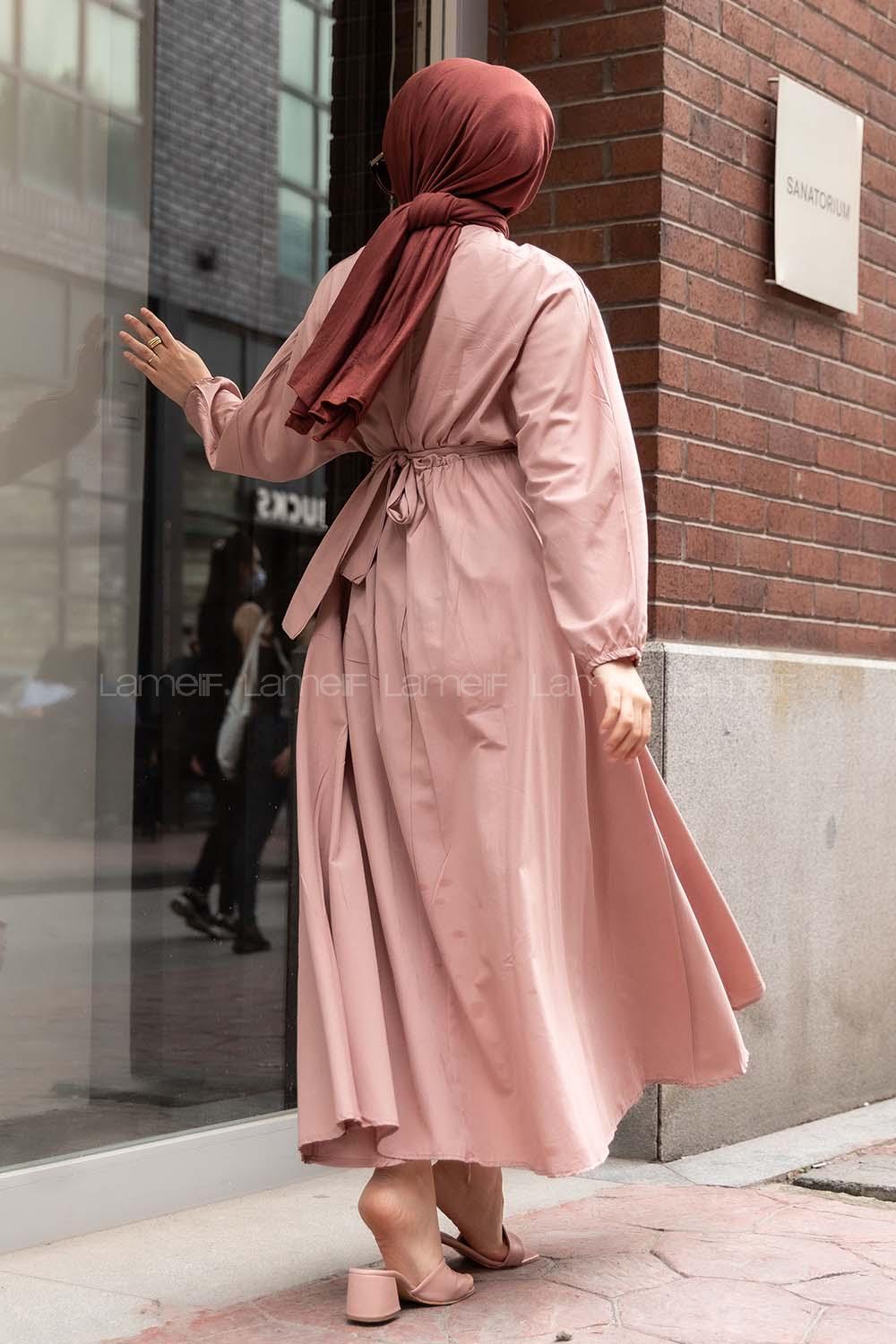 Modalamelif  Kol ve Bel Lastikli Elbise Gül Rengi