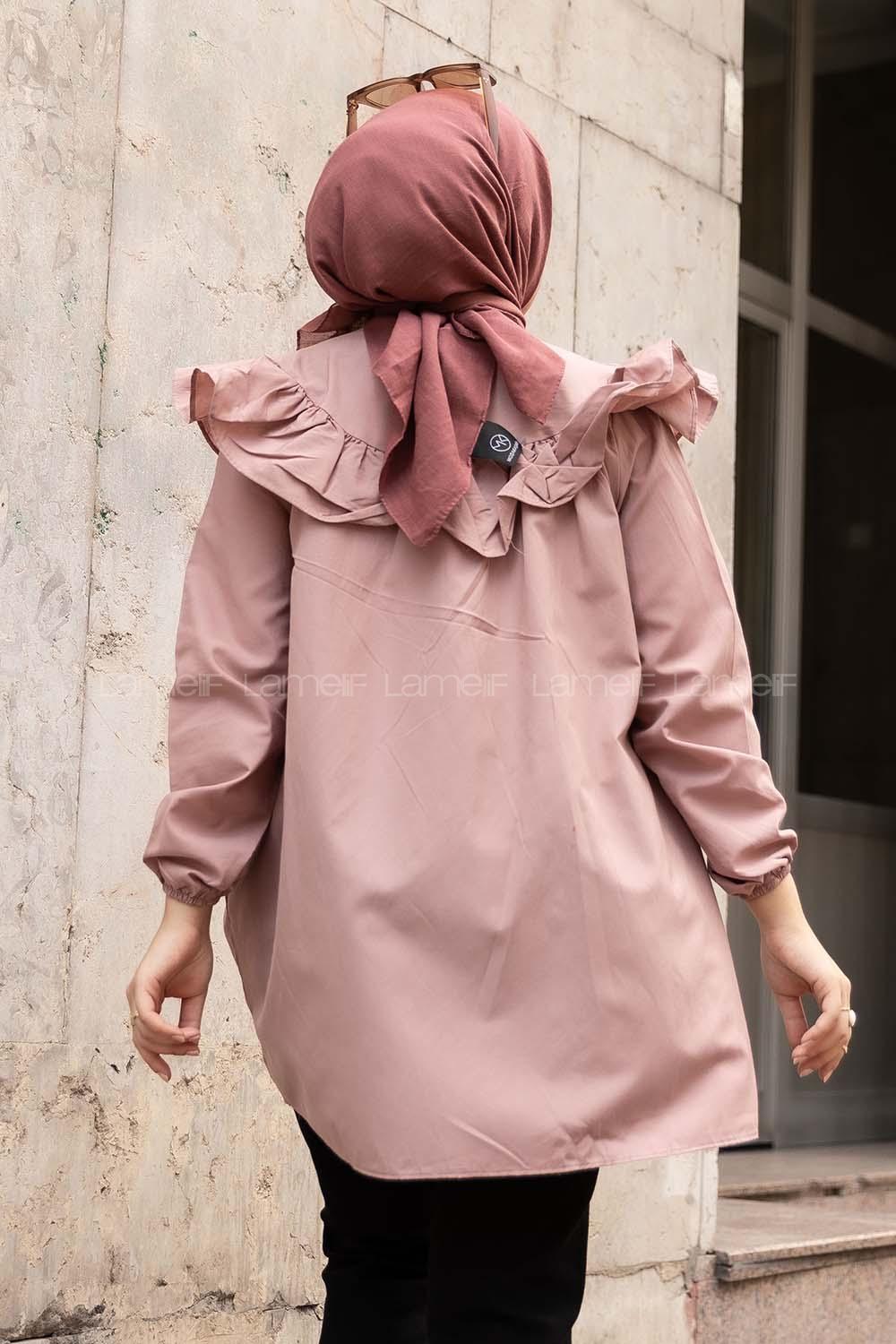 Modalamelif Önü Fırfır Detaylı Kol Lastikli Tunik Gül