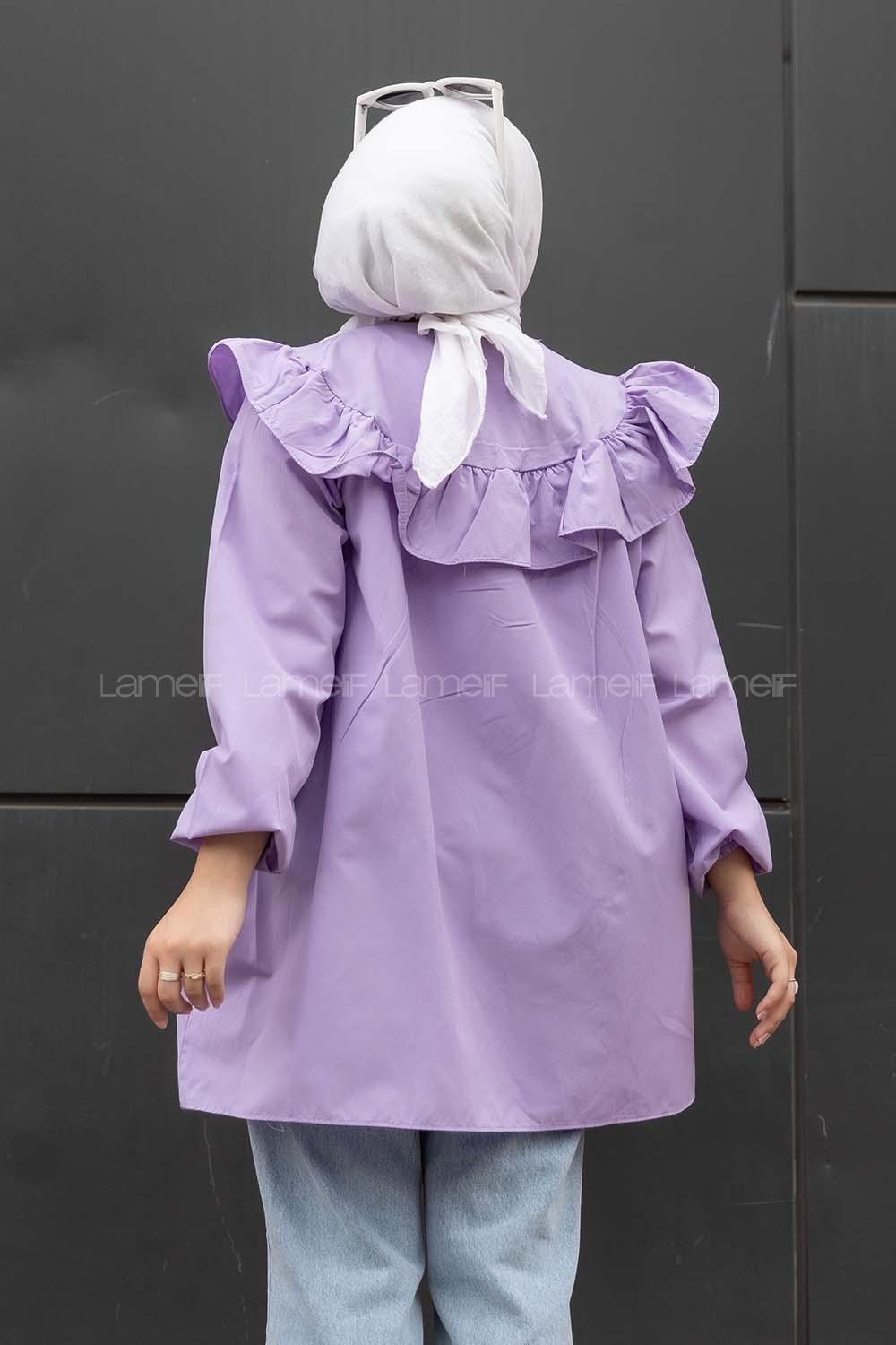 Modalamelif Önü Fırfır Detaylı Kol Lastikli Tunik Lila