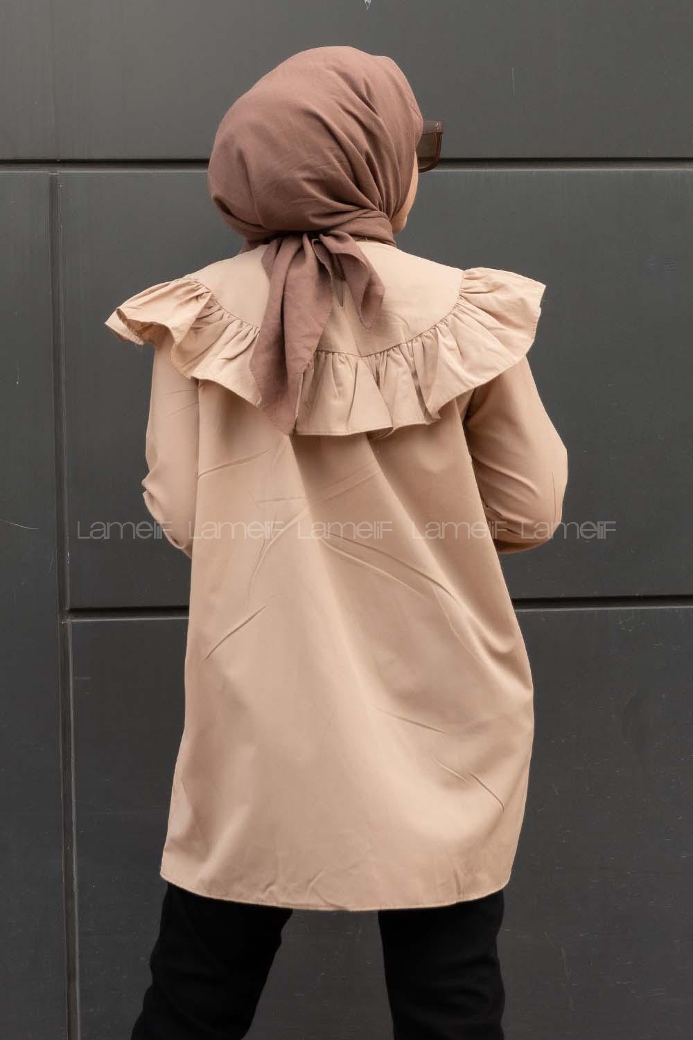 Modalamelif Önü Fırfır Detaylı Kol Lastikli Tunik Sütlü Kahve