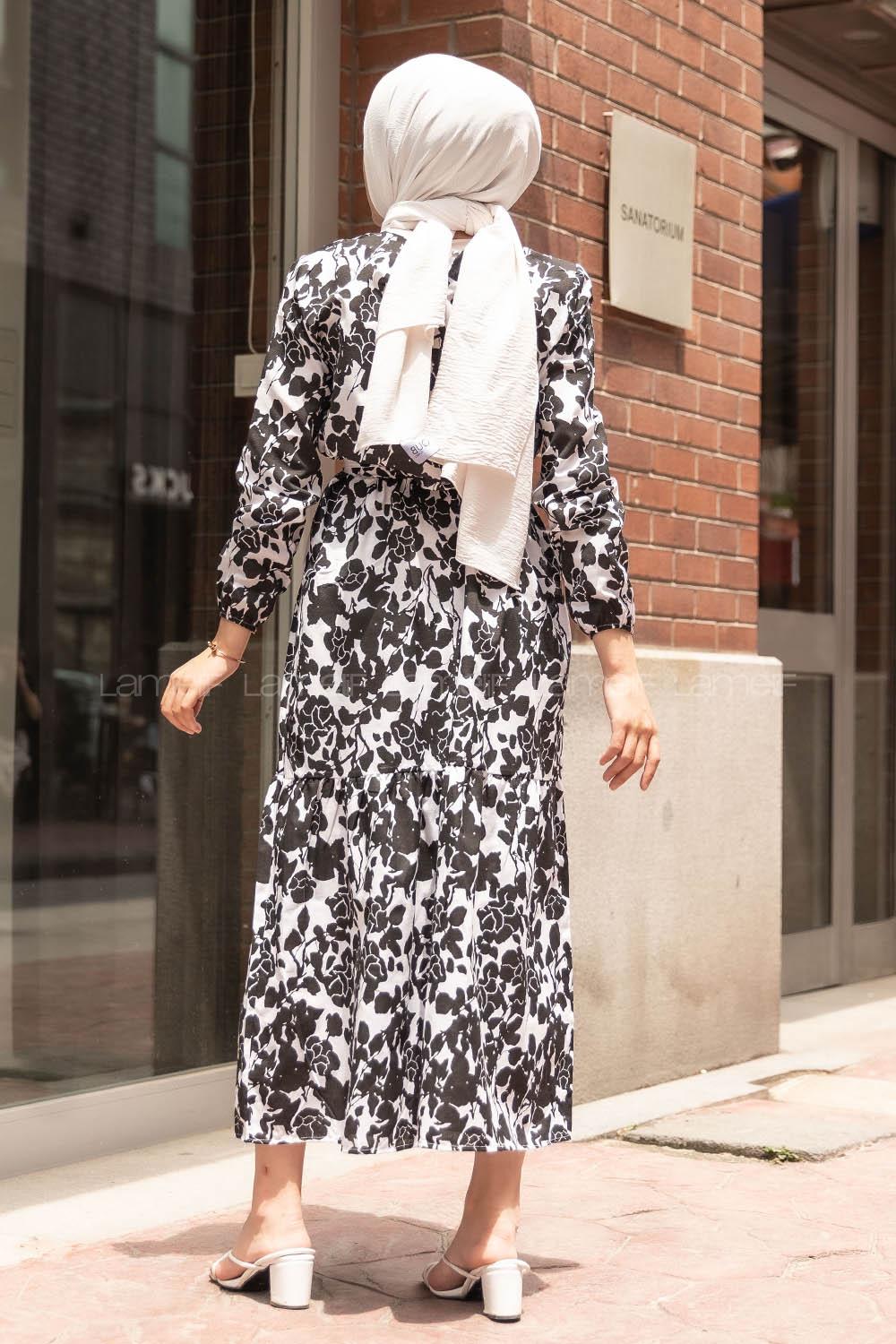 Modalamelif Soyut Model Kuşaklı Elbise Siyah