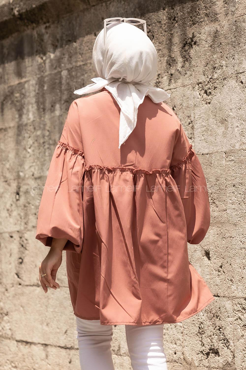 Modalamelif Önü Düğmeli Fırfırlı Gül Rengi