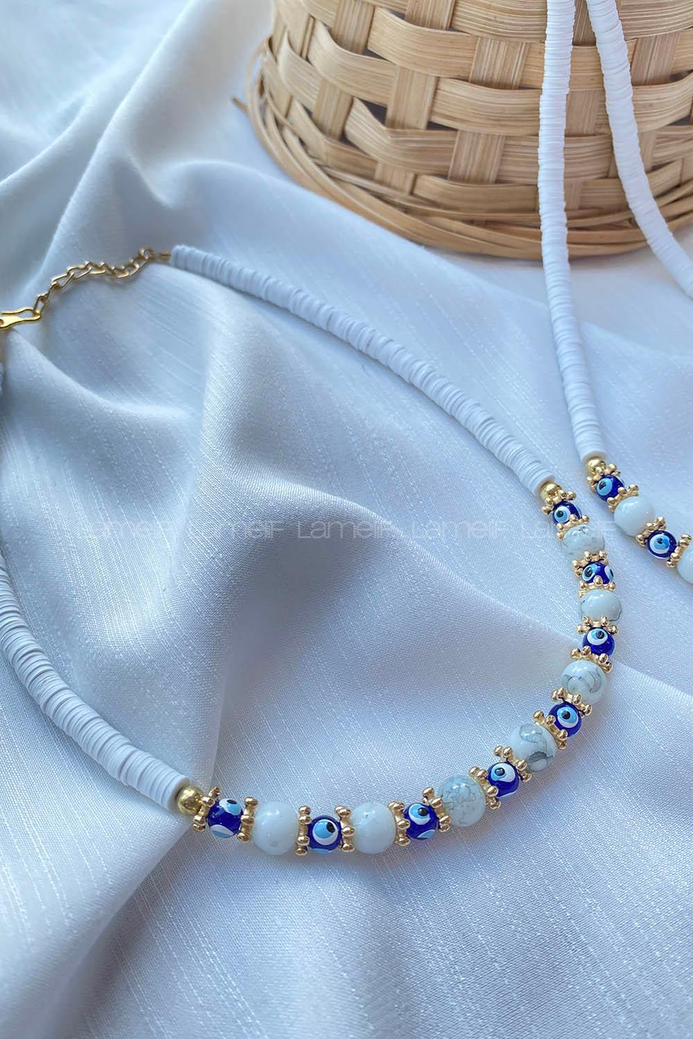 Modalamelif Fimo Beyaz Boncuk Kolye