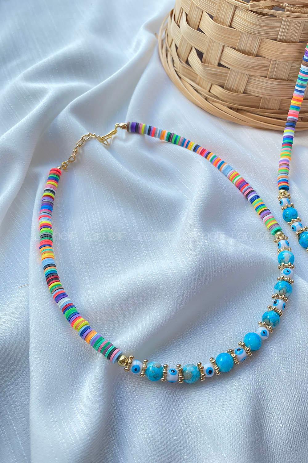 Modalamelif Fimo Çokrenkli Boncuk Kolye