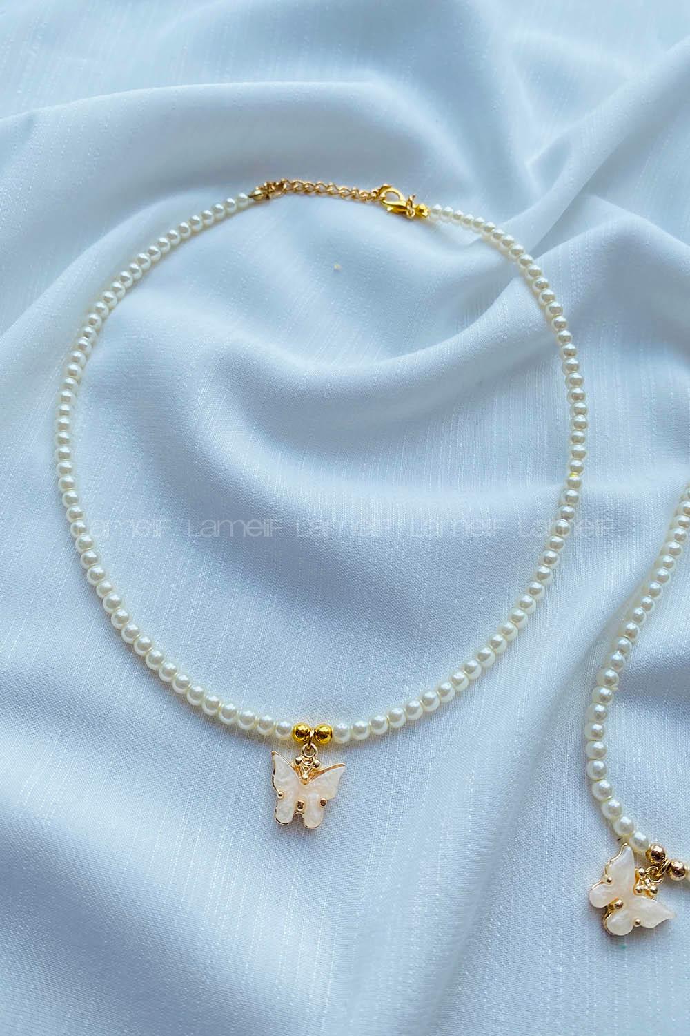 Modalamelif İnci Boncuk Beyaz Kelebek Kolye