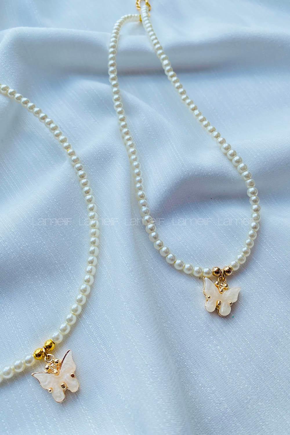 Modalamelif İnci Boncuk Beyaz Kelebek Kolye