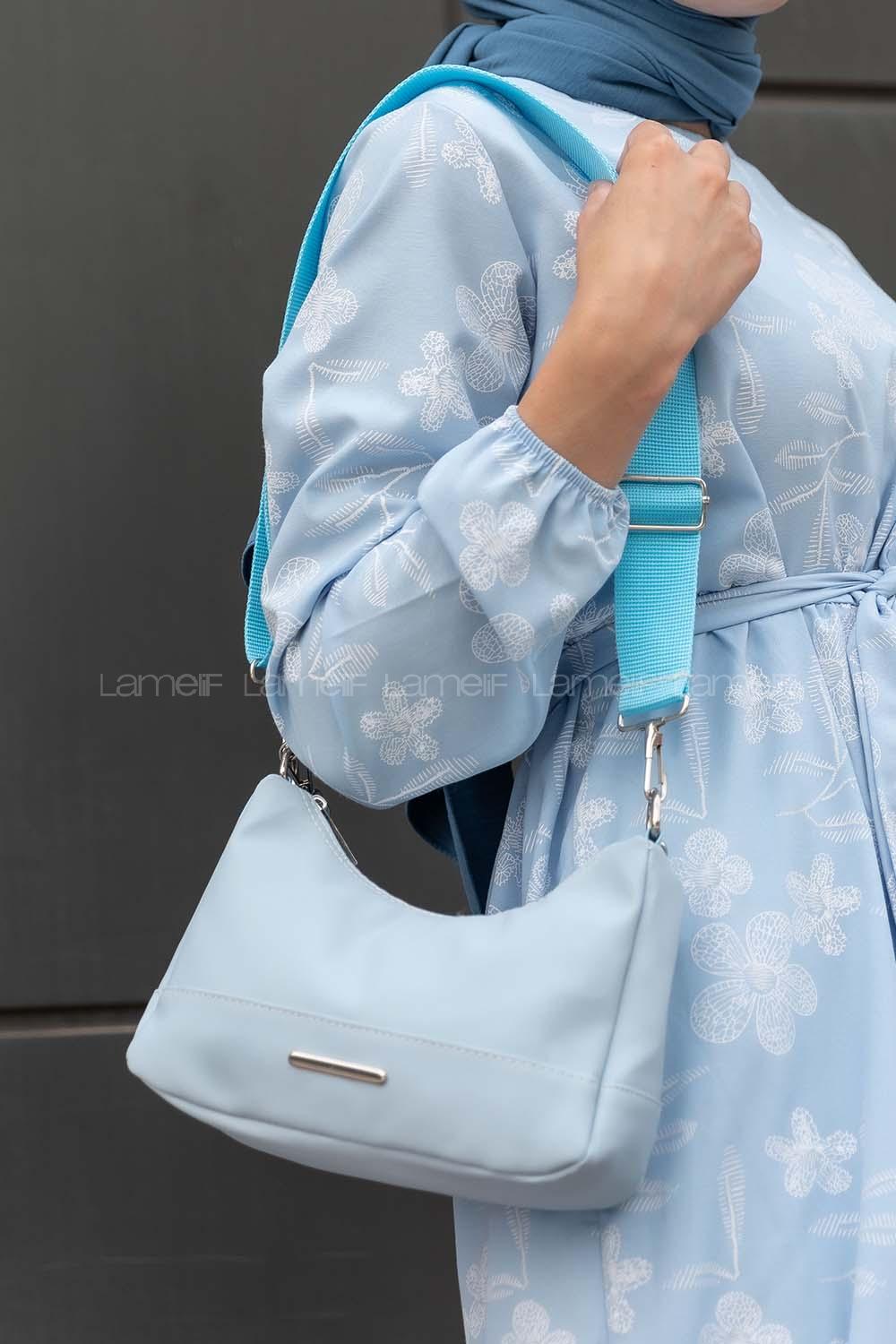 Modalamelif Kadın Saten Metal Detaylı Çanta Bebe Mavi