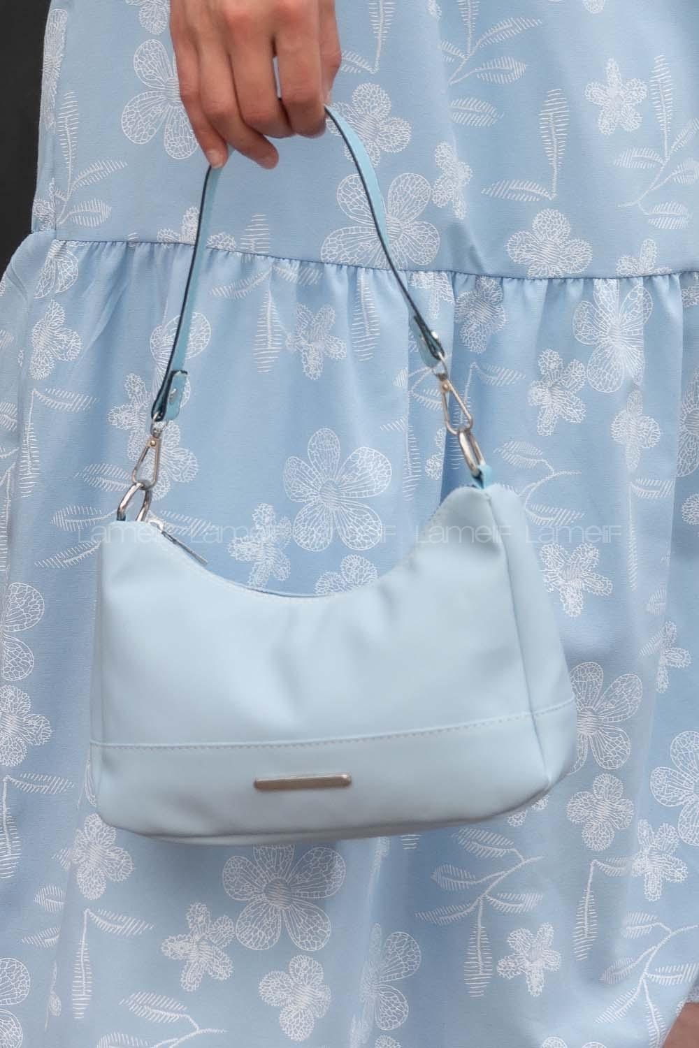 Modalamelif Kadın Saten Metal Detaylı Çanta Bebe Mavi