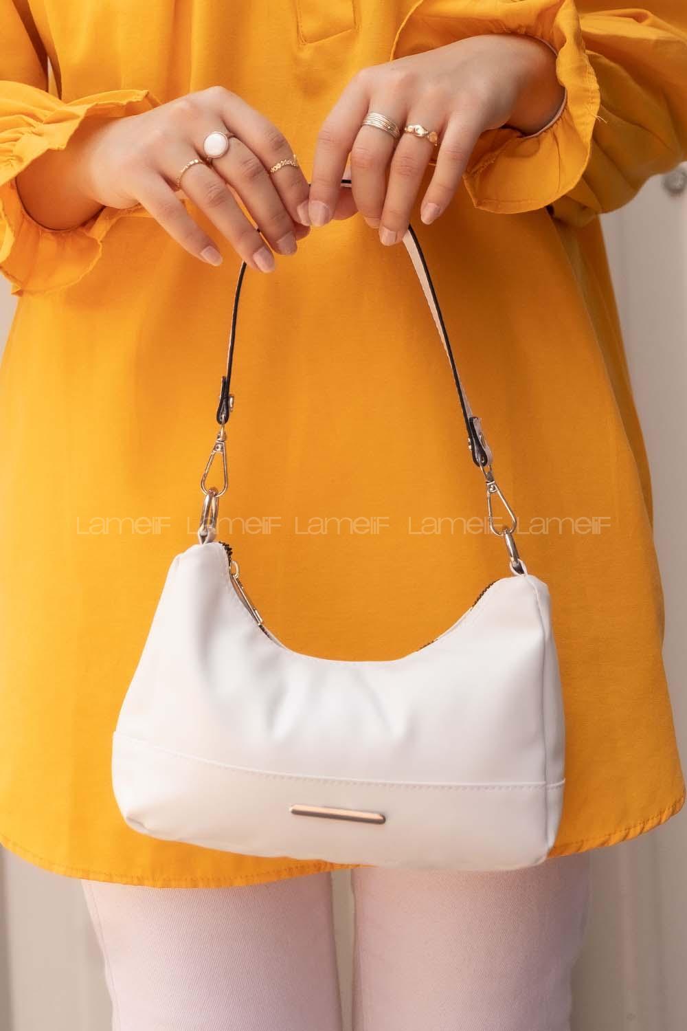 Modalamelif Kadın Saten Metal Detaylı Çanta Beyaz