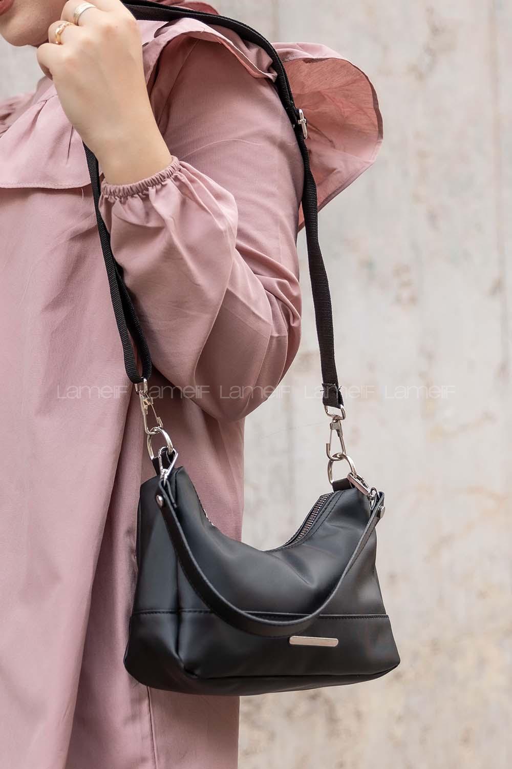 Modalamelif Kadın Saten Metal Detaylı Çanta Siyah