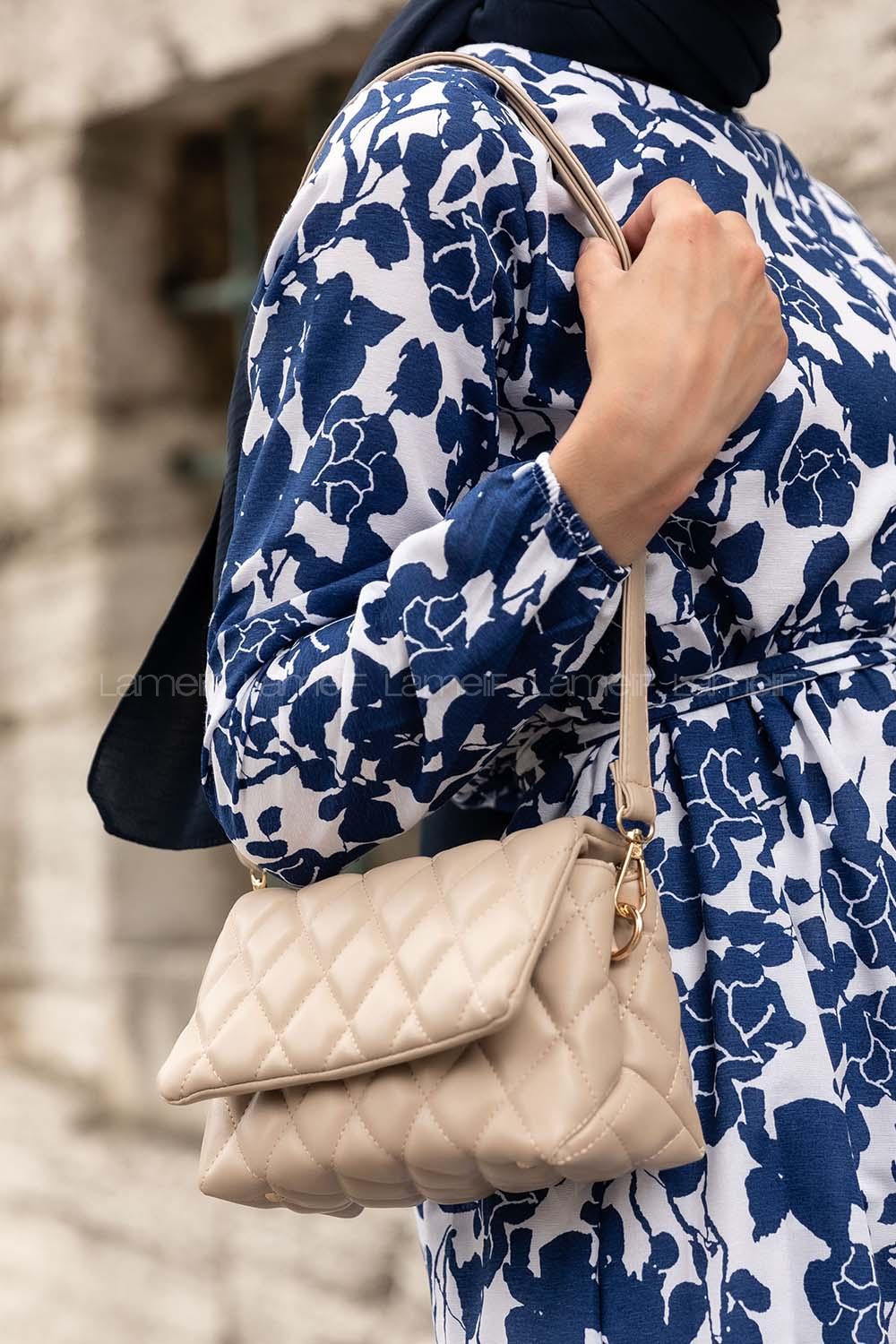 Lamelif Kapak Kilitli Kapitone Çanta Vizon-Gri